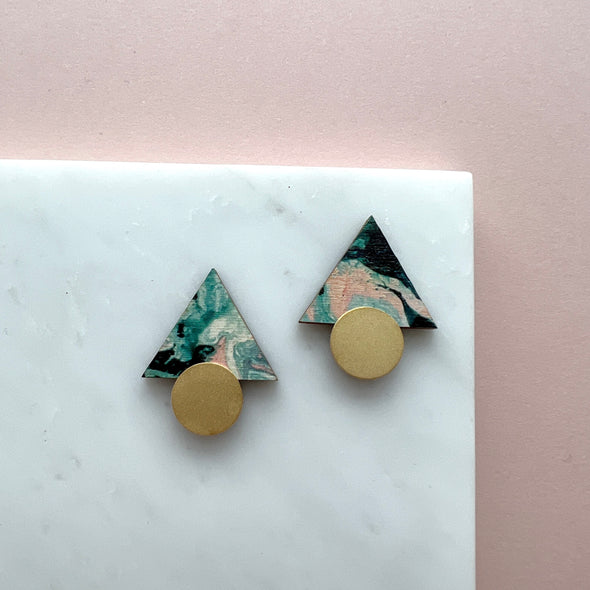 Pastel Triangle Stud Earrings - Marble & Gold Geometric Studs