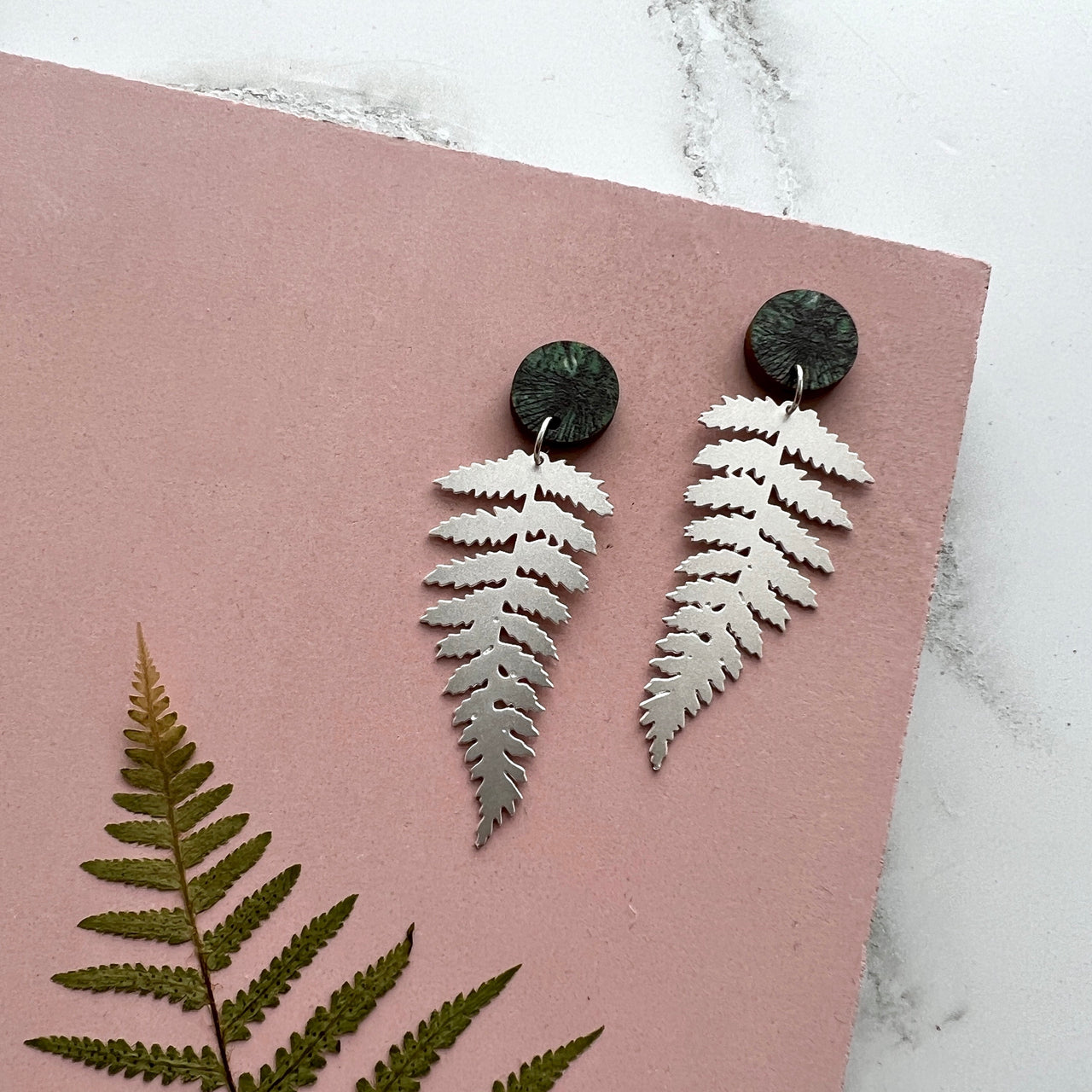 Silver Fern Statement Drop Earrings