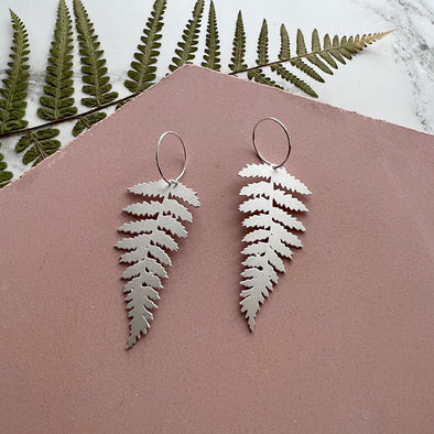 Silver Fern Hoop Earrings