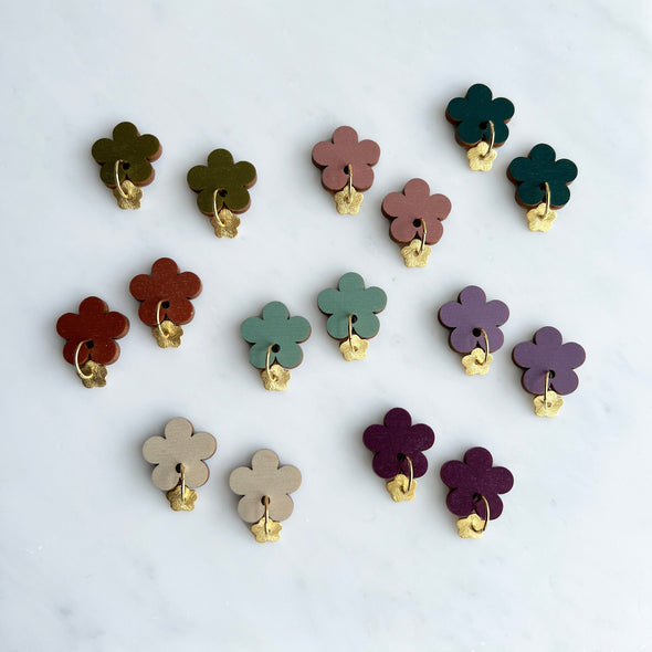Colourful Flower Stud Earrings - Minimal Gold Flower Studs