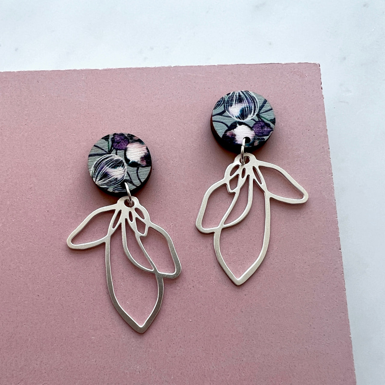 Silver Flower Petal Drop Earrings