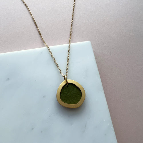 Gold & Olive Green Geometric Circle Necklace