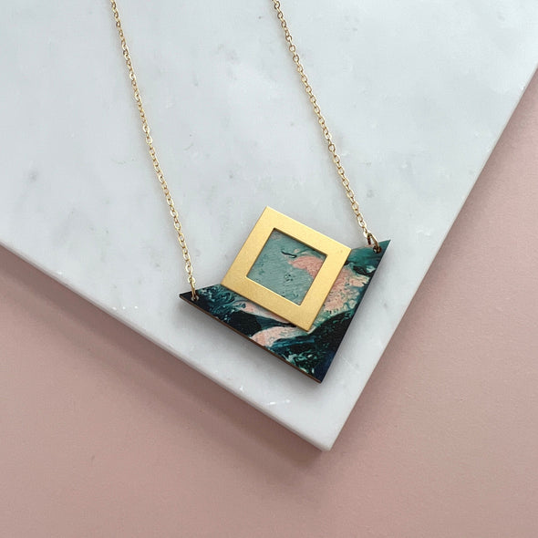 Pastel & Gold Geometric Triangle Necklace