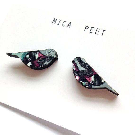Bird Stud Earrings - Blue