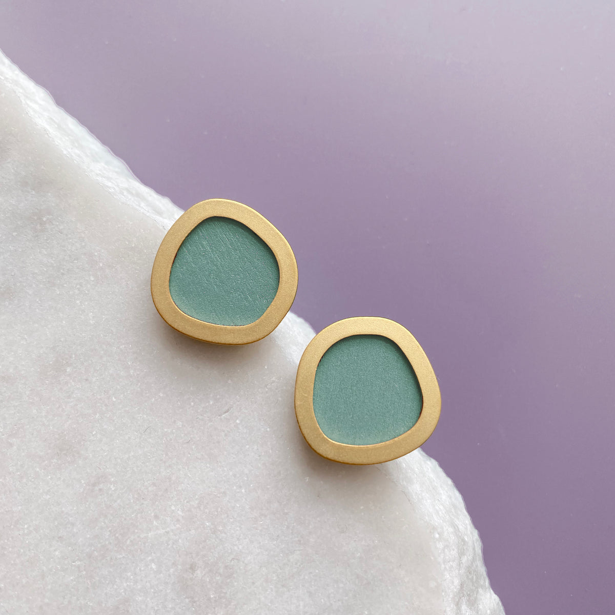 Circle Stud Earrings - Mint & Brass