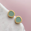 Circle Stud Earrings - Mint & Brass
