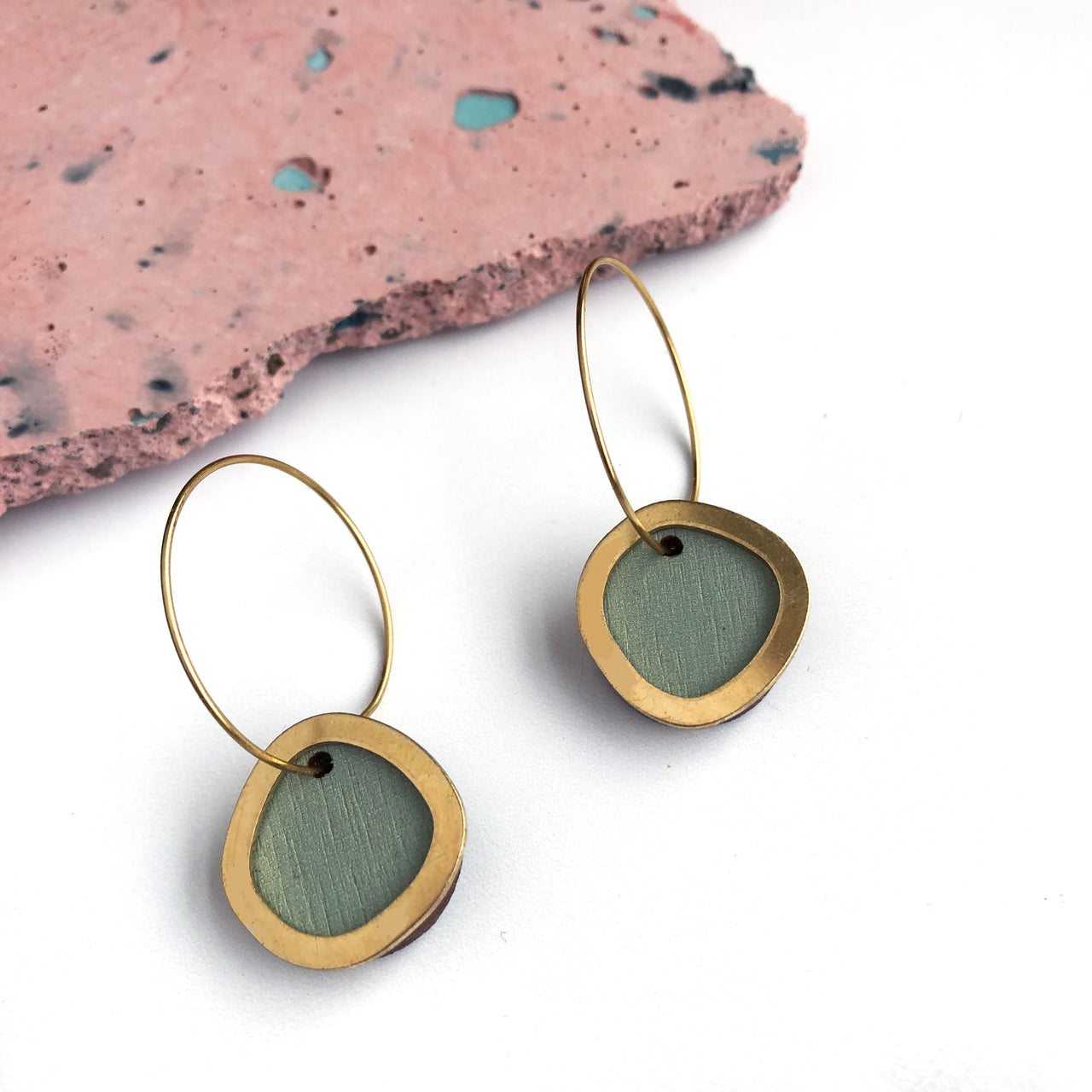 Mint & Brass Circle Hoop Earrings