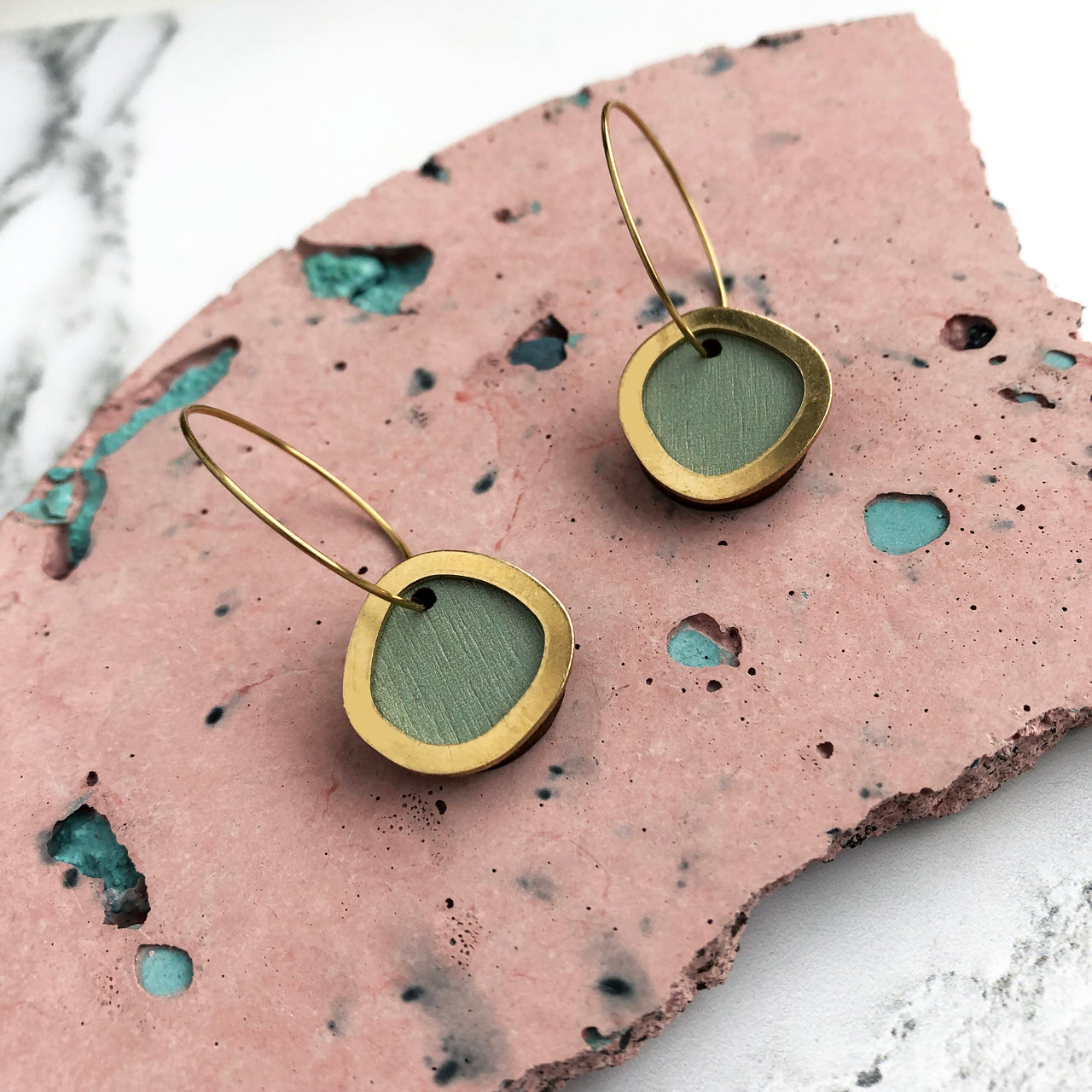 Mint & Brass Circle Hoop Earrings