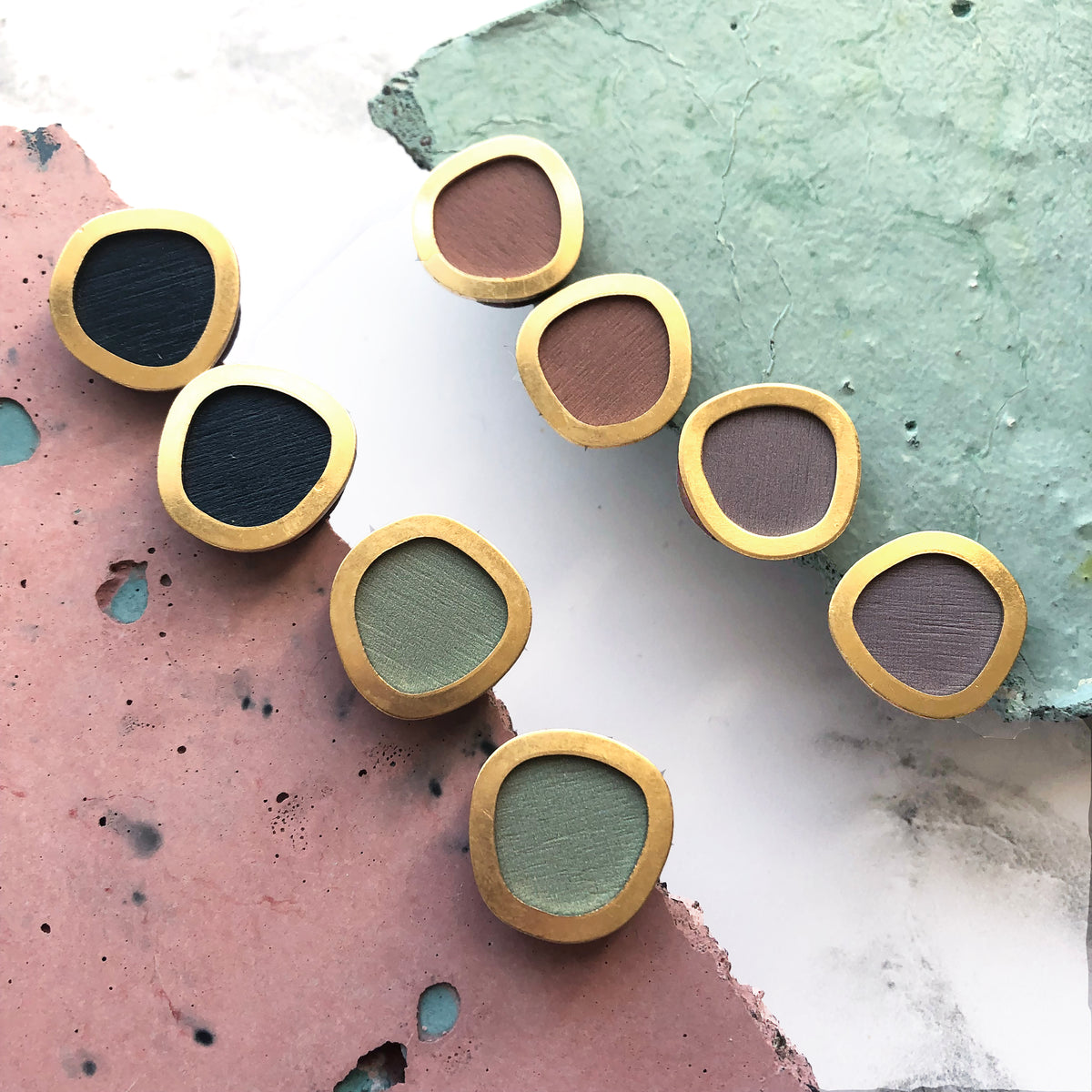 Circle Stud Earrings - Mint & Brass