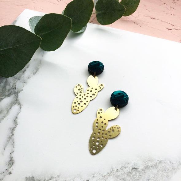 Statement Gold Cactus Drop Earrings