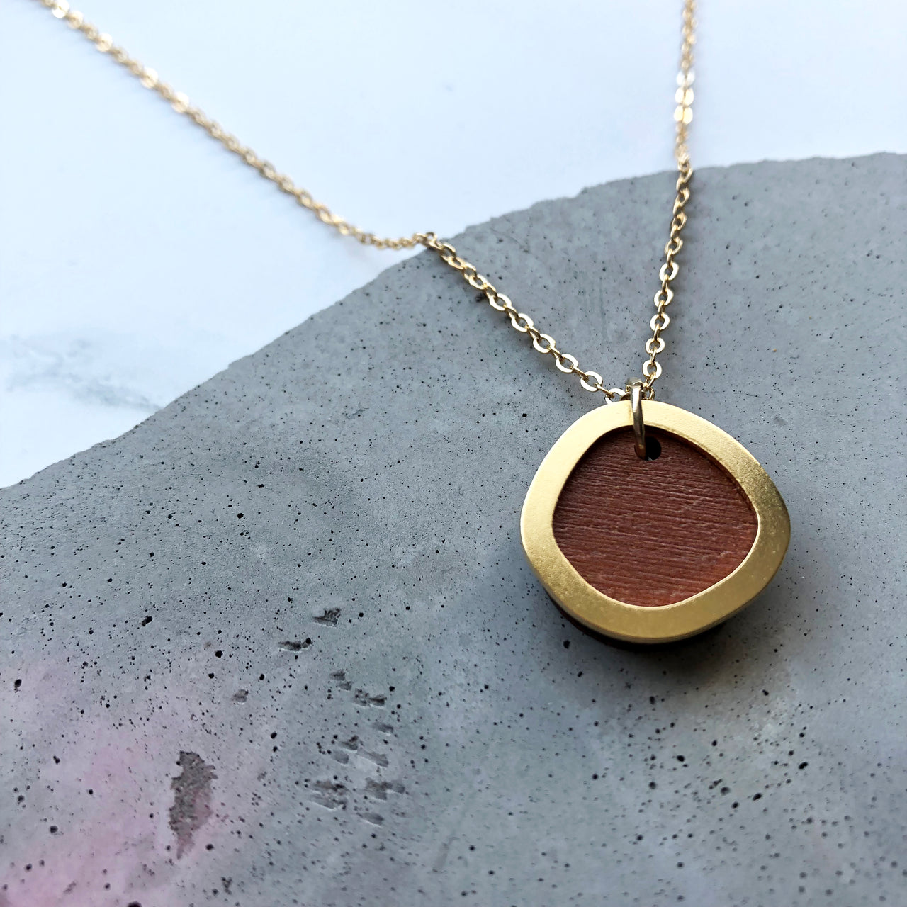 Burnt Orange & Gold Minimal Circle Necklace
