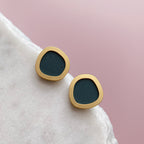 Petrol Blue & Brass Circle Stud Earrings